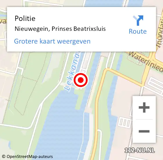 Locatie op kaart van de 112 melding: Politie Nieuwegein, Prinses Beatrixsluis op 5 mei 2023 23:52