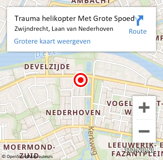 Locatie op kaart van de 112 melding: Trauma helikopter Met Grote Spoed Naar Zwijndrecht, Laan van Nederhoven op 6 mei 2023 00:16