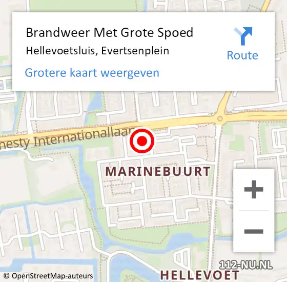 Locatie op kaart van de 112 melding: Brandweer Met Grote Spoed Naar Hellevoetsluis, Evertsenplein op 6 mei 2023 01:17