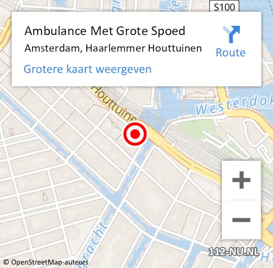 Locatie op kaart van de 112 melding: Ambulance Met Grote Spoed Naar Amsterdam, Haarlemmer Houttuinen op 6 mei 2023 01:47