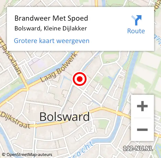 Locatie op kaart van de 112 melding: Brandweer Met Spoed Naar Bolsward, Kleine Dijlakker op 6 mei 2023 03:08