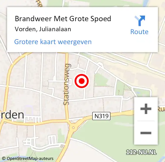 Locatie op kaart van de 112 melding: Brandweer Met Grote Spoed Naar Vorden, Julianalaan op 6 mei 2023 03:19