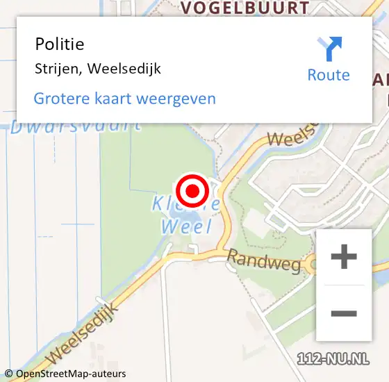 Locatie op kaart van de 112 melding: Politie Strijen, Weelsedijk op 6 mei 2023 06:16