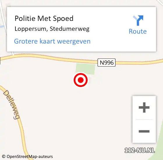 Locatie op kaart van de 112 melding: Politie Met Spoed Naar Loppersum, Stedumerweg op 6 mei 2023 07:26
