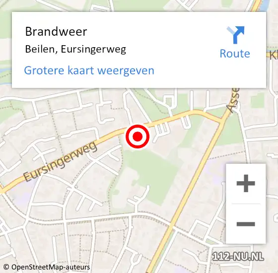 Locatie op kaart van de 112 melding: Brandweer Beilen, Eursingerweg op 24 augustus 2014 15:22