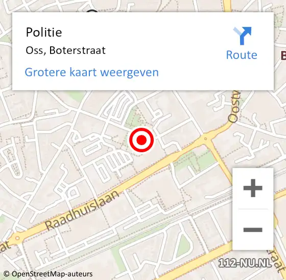 Locatie op kaart van de 112 melding: Politie Oss, Boterstraat op 6 mei 2023 08:06