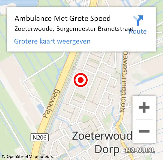 Locatie op kaart van de 112 melding: Ambulance Met Grote Spoed Naar Zoeterwoude, Burgemeester Brandtstraat op 6 mei 2023 08:31