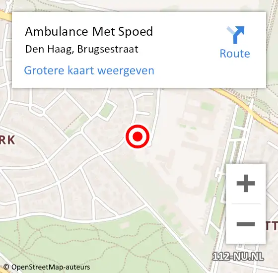 Locatie op kaart van de 112 melding: Ambulance Met Spoed Naar Den Haag, Brugsestraat op 6 mei 2023 08:53