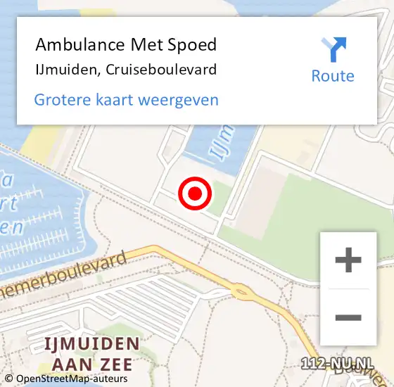 Locatie op kaart van de 112 melding: Ambulance Met Spoed Naar IJmuiden, Cruiseboulevard op 6 mei 2023 09:03