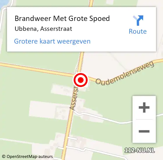 Locatie op kaart van de 112 melding: Brandweer Met Grote Spoed Naar Ubbena, Asserstraat op 24 augustus 2014 15:28