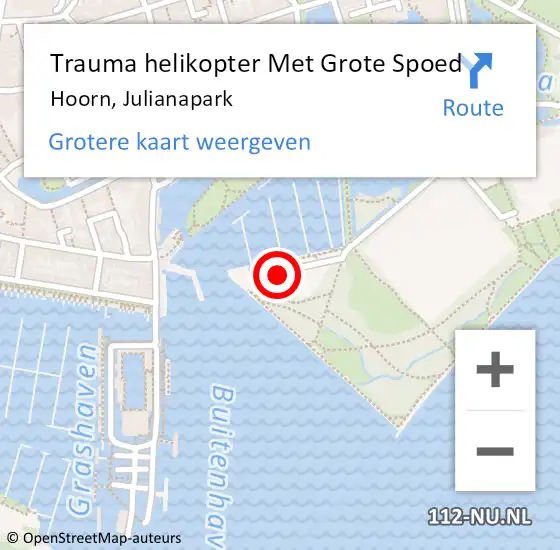 Locatie op kaart van de 112 melding: Trauma helikopter Met Grote Spoed Naar Hoorn, Julianapark op 6 mei 2023 09:32