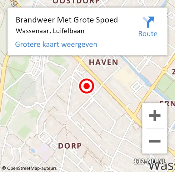 Locatie op kaart van de 112 melding: Brandweer Met Grote Spoed Naar Wassenaar, Luifelbaan op 6 mei 2023 10:09