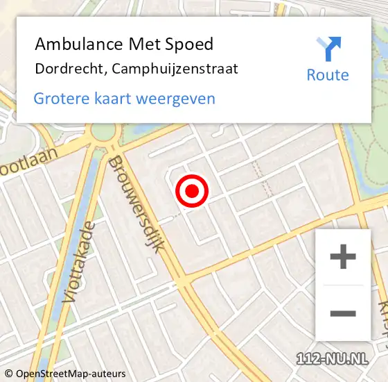 Locatie op kaart van de 112 melding: Ambulance Met Spoed Naar Dordrecht, Camphuijzenstraat op 6 mei 2023 10:27