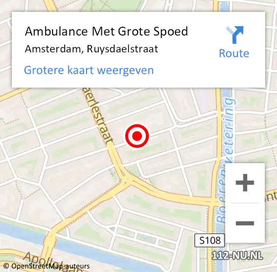 Locatie op kaart van de 112 melding: Ambulance Met Grote Spoed Naar Amsterdam, Ruysdaelstraat op 6 mei 2023 10:37