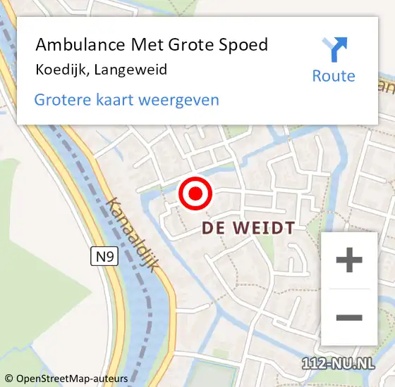 Locatie op kaart van de 112 melding: Ambulance Met Grote Spoed Naar Koedijk, Langeweid op 6 mei 2023 10:39