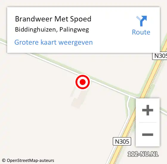 Locatie op kaart van de 112 melding: Brandweer Met Spoed Naar Biddinghuizen, Palingweg op 6 mei 2023 10:42