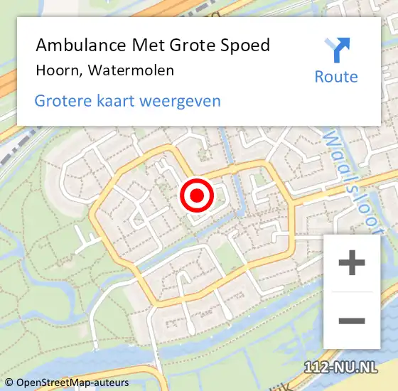 Locatie op kaart van de 112 melding: Ambulance Met Grote Spoed Naar Hoorn, Watermolen op 6 mei 2023 10:48