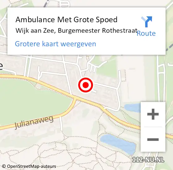 Locatie op kaart van de 112 melding: Ambulance Met Grote Spoed Naar Wijk aan Zee, Burgemeester Rothestraat op 6 mei 2023 11:48