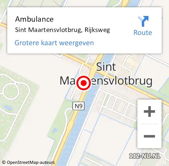 Locatie op kaart van de 112 melding: Ambulance Sint Maartensvlotbrug, Rijksweg op 6 mei 2023 12:30