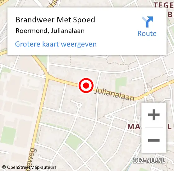 Locatie op kaart van de 112 melding: Brandweer Met Spoed Naar Roermond, Julianalaan op 6 mei 2023 12:36