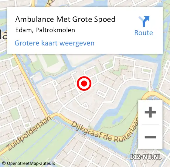 Locatie op kaart van de 112 melding: Ambulance Met Grote Spoed Naar Edam, Paltrokmolen op 6 mei 2023 13:06