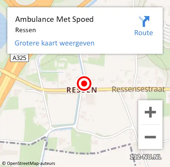 Locatie op kaart van de 112 melding: Ambulance Met Spoed Naar Ressen op 6 mei 2023 13:49