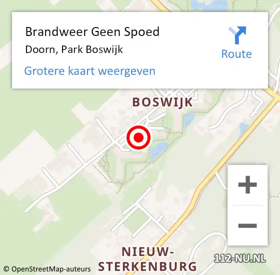 Locatie op kaart van de 112 melding: Brandweer Geen Spoed Naar Doorn, Park Boswijk op 6 mei 2023 13:58