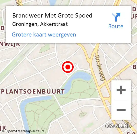 Locatie op kaart van de 112 melding: Brandweer Met Grote Spoed Naar Groningen, Akkerstraat op 6 mei 2023 14:09