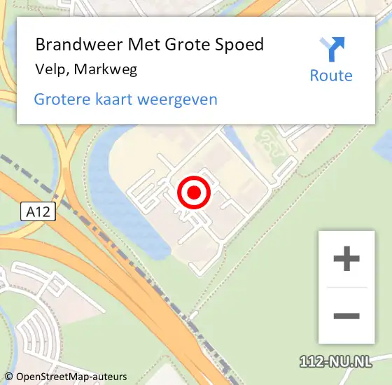 Locatie op kaart van de 112 melding: Brandweer Met Grote Spoed Naar Velp, Markweg op 6 mei 2023 14:10