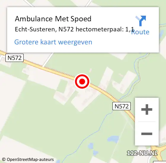 Locatie op kaart van de 112 melding: Ambulance Met Spoed Naar Echt-Susteren, N572 hectometerpaal: 1,1 op 6 mei 2023 14:17