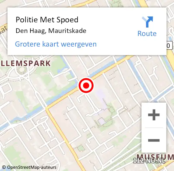 Locatie op kaart van de 112 melding: Politie Met Spoed Naar Den Haag, Mauritskade op 6 mei 2023 14:24