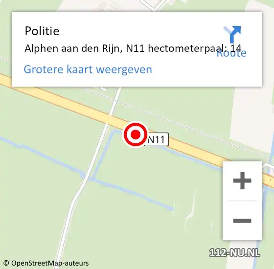 Locatie op kaart van de 112 melding: Politie Alphen aan den Rijn, N11 hectometerpaal: 14 op 6 mei 2023 14:45