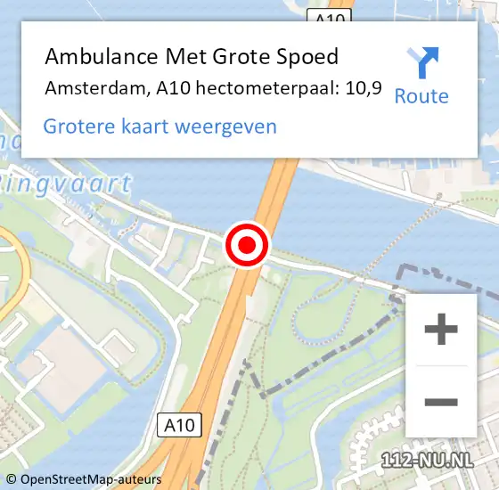 Locatie op kaart van de 112 melding: Ambulance Met Grote Spoed Naar Oss, A10 hectometerpaal: 10,9 op 6 mei 2023 14:57