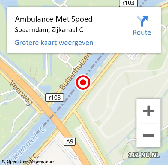 Locatie op kaart van de 112 melding: Ambulance Met Spoed Naar Spaarndam, Zijkanaal C op 6 mei 2023 15:05