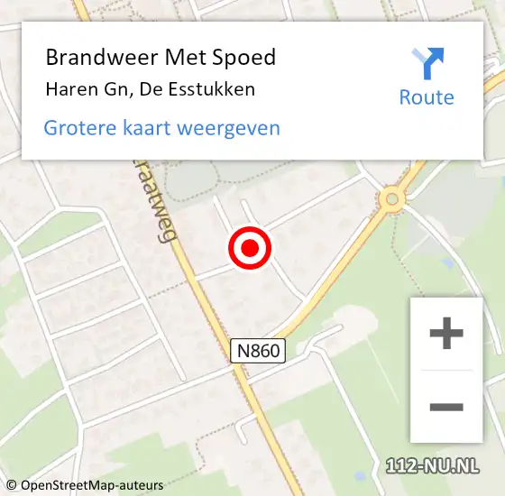 Locatie op kaart van de 112 melding: Brandweer Met Spoed Naar Haren Gn, De Esstukken op 6 mei 2023 15:07