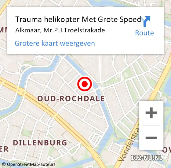 Locatie op kaart van de 112 melding: Trauma helikopter Met Grote Spoed Naar Alkmaar, Mr.P.J.Troelstrakade op 6 mei 2023 15:26