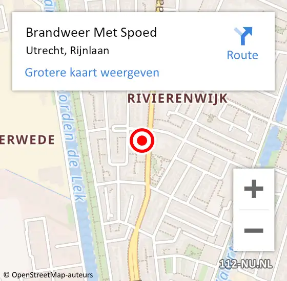 Locatie op kaart van de 112 melding: Brandweer Met Spoed Naar Utrecht, Rijnlaan op 6 mei 2023 15:36