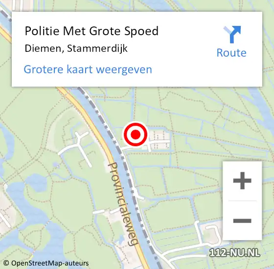 Locatie op kaart van de 112 melding: Politie Met Grote Spoed Naar Diemen, Stammerdijk op 6 mei 2023 15:45