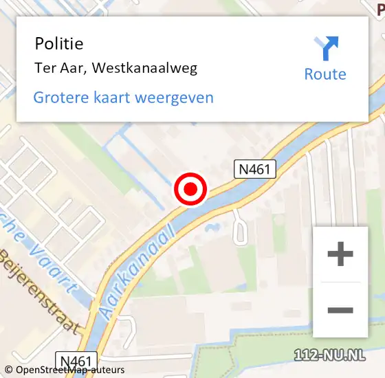 Locatie op kaart van de 112 melding: Politie Ter Aar, Westkanaalweg op 6 mei 2023 16:06