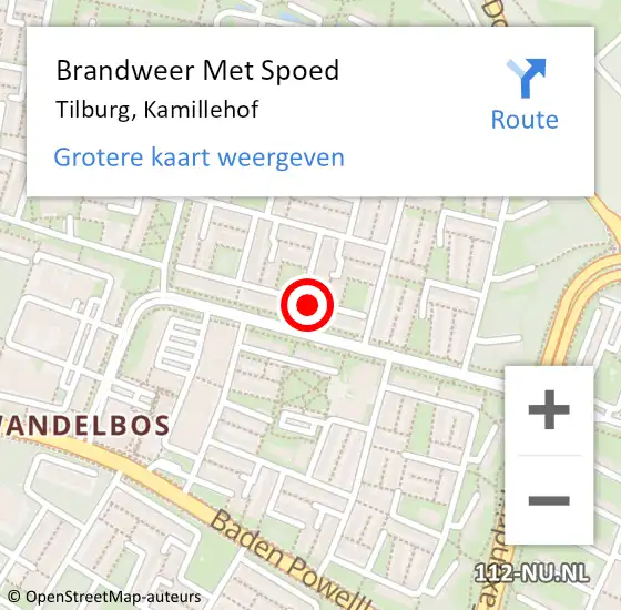 Locatie op kaart van de 112 melding: Brandweer Met Spoed Naar Tilburg, Kamillehof op 6 mei 2023 16:12