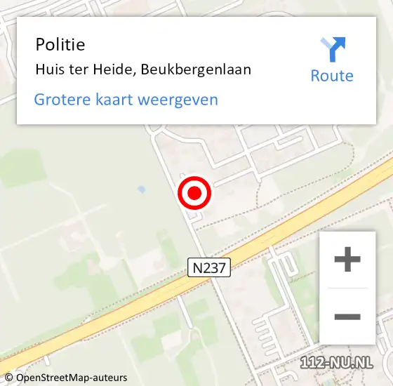 Locatie op kaart van de 112 melding: Politie Huis ter Heide, Beukbergenlaan op 6 mei 2023 16:16