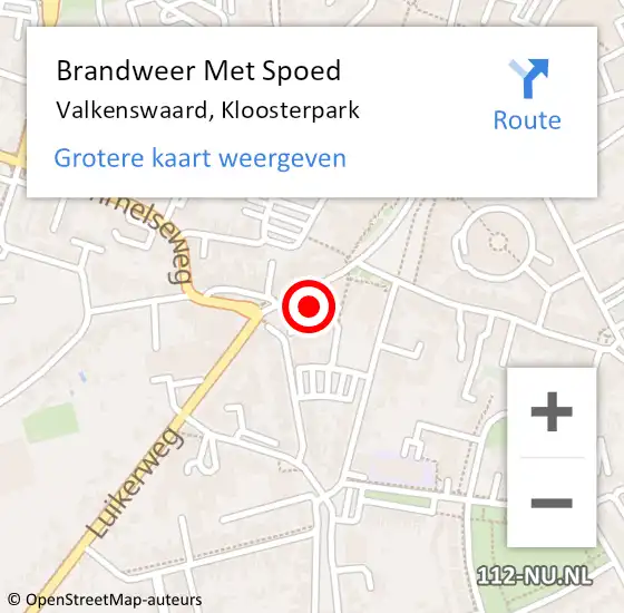 Locatie op kaart van de 112 melding: Brandweer Met Spoed Naar Valkenswaard, Kloosterpark op 6 mei 2023 16:17