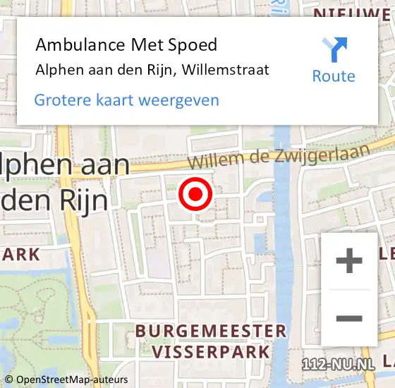 Locatie op kaart van de 112 melding: Ambulance Met Spoed Naar Alphen aan den Rijn, Willemstraat op 6 mei 2023 16:25