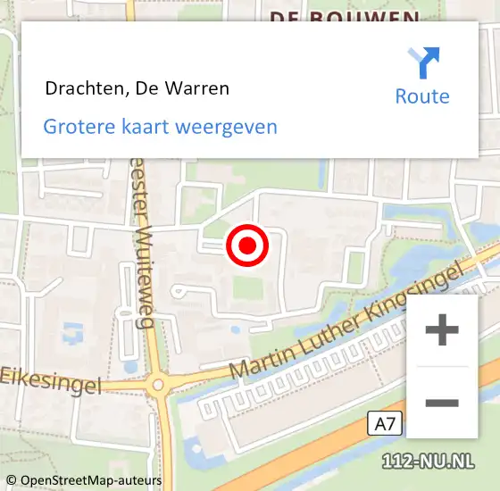 Locatie op kaart van de 112 melding:  Drachten, De Warren op 6 mei 2023 16:35