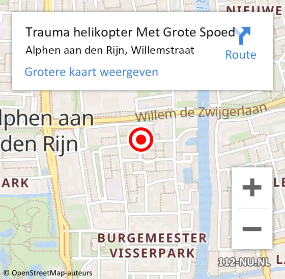 Locatie op kaart van de 112 melding: Trauma helikopter Met Grote Spoed Naar Alphen aan den Rijn, Willemstraat op 6 mei 2023 16:36