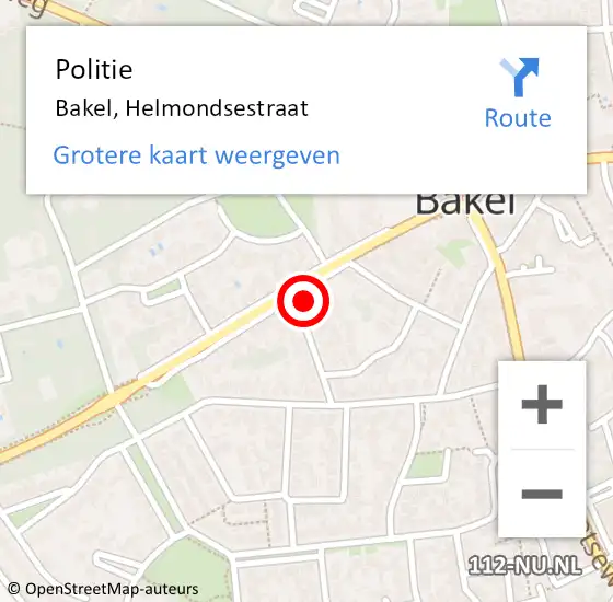 Locatie op kaart van de 112 melding: Politie Bakel, Helmondsestraat op 6 mei 2023 16:56