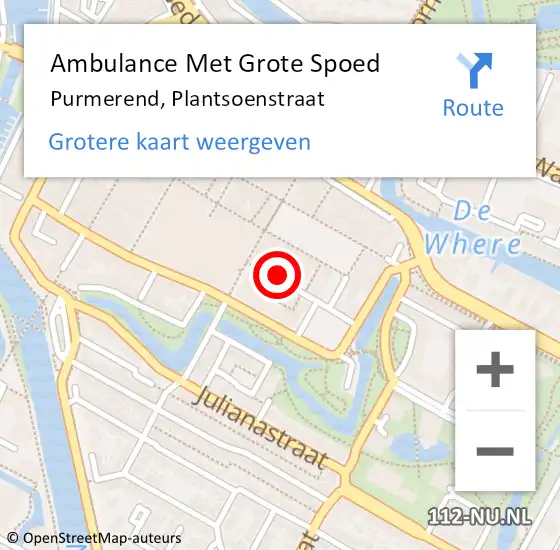 Locatie op kaart van de 112 melding: Ambulance Met Grote Spoed Naar Purmerend, Plantsoenstraat op 6 mei 2023 17:00