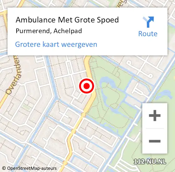 Locatie op kaart van de 112 melding: Ambulance Met Grote Spoed Naar Purmerend, Achelpad op 6 mei 2023 17:25