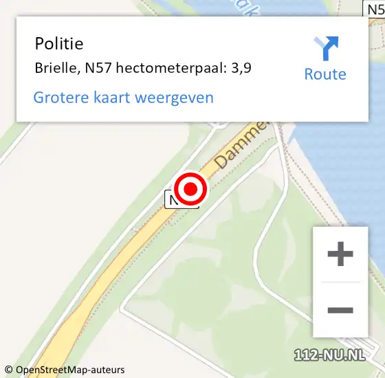 Locatie op kaart van de 112 melding: Politie Brielle, N57 hectometerpaal: 3,9 op 6 mei 2023 17:28