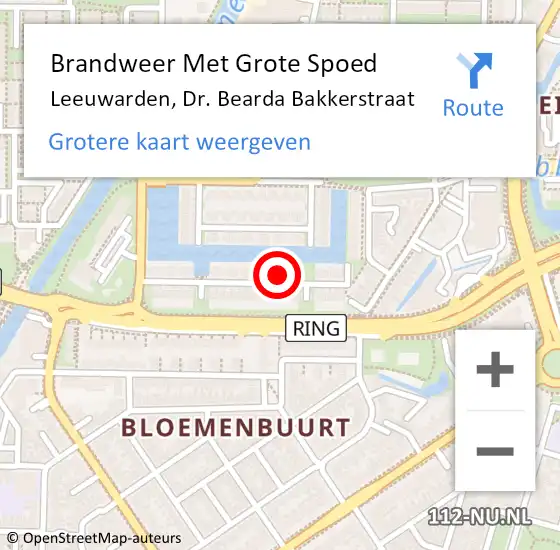 Locatie op kaart van de 112 melding: Brandweer Met Grote Spoed Naar Leeuwarden, Dr. Bearda Bakkerstraat op 6 mei 2023 17:31